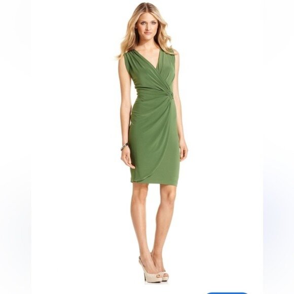 Norma Kamali Jersey Side Drape Faux Wrap Dress in Olive Green Size Medium - Picture 1 of 11